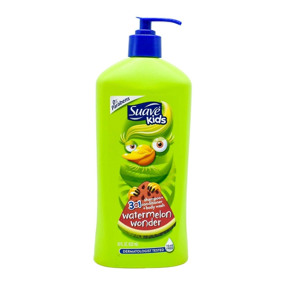 Suave Kids 4 pack Watermelon Wonder 3-in-1 Shampoo, Conditioner, Body Wash, 18z